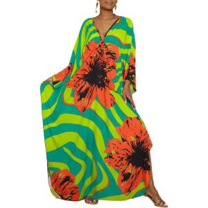 imageBsubseach Kaftan Dresses for Women Plus Size Beach Swimsuit Cover Up V Neck Caftan Dress LoungewearEgreen Orange