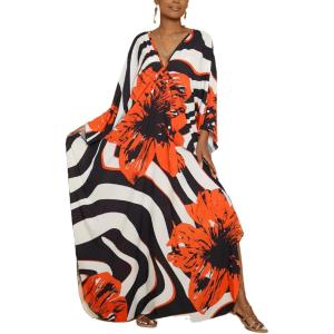 imageBsubseach Kaftan Dresses for Women Plus Size Beach Swimsuit Cover Up V Neck Caftan Dress LoungewearEorange Flowers