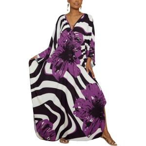 imageBsubseach Kaftan Dresses for Women Plus Size Beach Swimsuit Cover Up V Neck Caftan Dress LoungewearEpurple Flowers