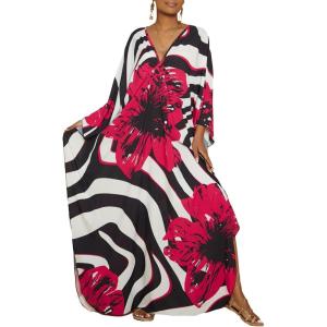 imageBsubseach Kaftan Dresses for Women Plus Size Beach Swimsuit Cover Up V Neck Caftan Dress LoungewearEred Flowers