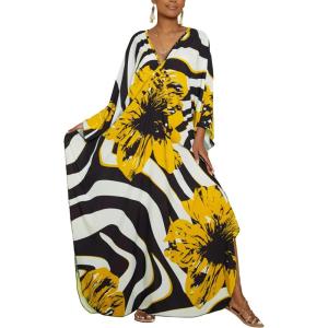 imageBsubseach Kaftan Dresses for Women Plus Size Beach Swimsuit Cover Up V Neck Caftan Dress LoungewearEwhite Yellow