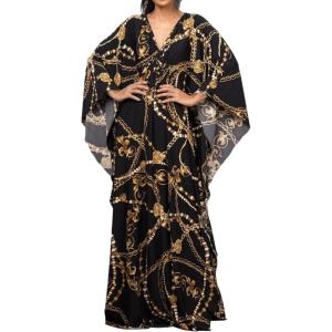 imageBsubseach Women Ethnic Print Kaftan Beach Dress Plus Size Swimsuit Cover UpBlack Chain