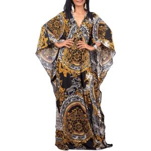 imageBsubseach Women Ethnic Print Kaftan Beach Dress Plus Size Swimsuit Cover UpBlack Yellow