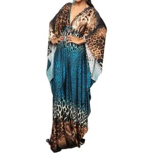 imageBsubseach Women Ethnic Print Kaftan Beach Dress Plus Size Swimsuit Cover UpBlue Coffee Leopard