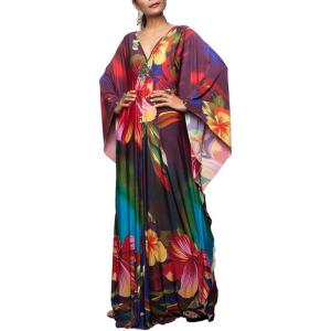 imageBsubseach Women Ethnic Print Kaftan Beach Dress Plus Size Swimsuit Cover UpColorful Floral