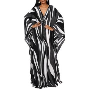 imageBsubseach Women Ethnic Print Kaftan Beach Dress Plus Size Swimsuit Cover UpDotted Zebra