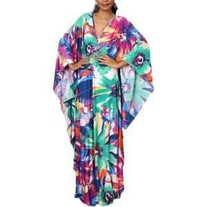 imageBsubseach Women Ethnic Print Kaftan Beach Dress Plus Size Swimsuit Cover UpMulticolor Floral
