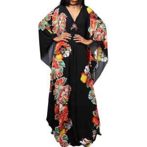 imageBsubseach Women Ethnic Print Kaftan Beach Dress Plus Size Swimsuit Cover UpRed Peony