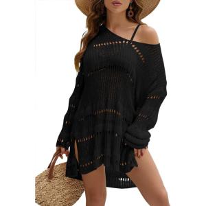imageBsubseach Women Swimsuit Crochet Swim Cover Up Summer Bathing Suit Swimwear Knit Pullover Beach DressBlack