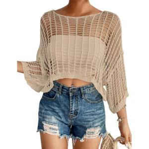 imageBsubseach Womens Bathing Suit Cover Up for Beachwear Vacation Bikini Crochet Coverup TopApricot