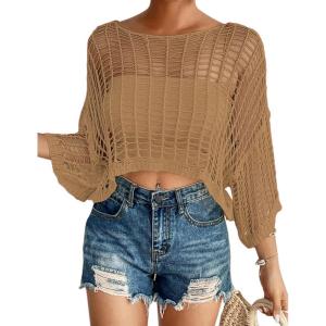 imageBsubseach Womens Bathing Suit Cover Up for Beachwear Vacation Bikini Crochet Coverup TopCamel