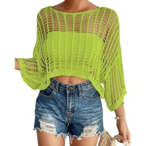 imageBsubseach Womens Bathing Suit Cover Up for Beachwear Vacation Bikini Crochet Coverup TopGreen