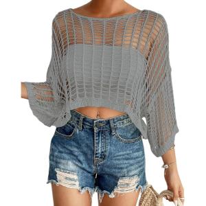 imageBsubseach Womens Bathing Suit Cover Up for Beachwear Vacation Bikini Crochet Coverup TopGrey