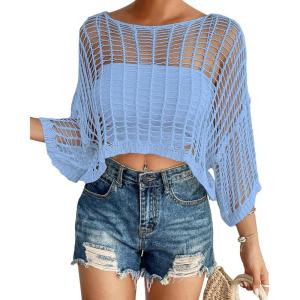 imageBsubseach Womens Bathing Suit Cover Up for Beachwear Vacation Bikini Crochet Coverup TopSky Blue