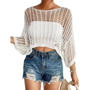 imageBsubseach Womens Bathing Suit Cover Up for Beachwear Vacation Bikini Crochet Coverup TopWhite