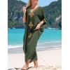 imageBsubseach Gold Embroidery Long Kaftan Dresses V Neck Caftan Dress Beach Cover Ups for Women EmbroideryWarmy Green