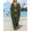 imageBsubseach Gold Embroidery Long Kaftan Dresses V Neck Caftan Dress Beach Cover Ups for Women EmbroideryWarmy Green