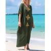 imageBsubseach Gold Embroidery Long Kaftan Dresses V Neck Caftan Dress Beach Cover Ups for Women EmbroideryWarmy Green