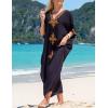imageBsubseach Gold Embroidery Long Kaftan Dresses V Neck Caftan Dress Beach Cover Ups for Women EmbroideryWblack