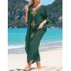 imageBsubseach Gold Embroidery Long Kaftan Dresses V Neck Caftan Dress Beach Cover Ups for Women EmbroideryWblackish Green