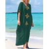 imageBsubseach Gold Embroidery Long Kaftan Dresses V Neck Caftan Dress Beach Cover Ups for Women EmbroideryWblackish Green