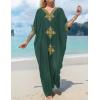 imageBsubseach Gold Embroidery Long Kaftan Dresses V Neck Caftan Dress Beach Cover Ups for Women EmbroideryWblackish Green