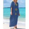 imageBsubseach Gold Embroidery Long Kaftan Dresses V Neck Caftan Dress Beach Cover Ups for Women EmbroideryWblue