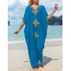 imageBsubseach Gold Embroidery Long Kaftan Dresses V Neck Caftan Dress Beach Cover Ups for Women EmbroideryWcyan