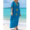 imageBsubseach Gold Embroidery Long Kaftan Dresses V Neck Caftan Dress Beach Cover Ups for Women EmbroideryWcyan