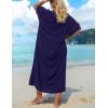 imageBsubseach Gold Embroidery Long Kaftan Dresses V Neck Caftan Dress Beach Cover Ups for Women EmbroideryWdark Blue