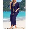 imageBsubseach Gold Embroidery Long Kaftan Dresses V Neck Caftan Dress Beach Cover Ups for Women EmbroideryWdark Blue