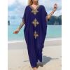 imageBsubseach Gold Embroidery Long Kaftan Dresses V Neck Caftan Dress Beach Cover Ups for Women EmbroideryWdark Blue