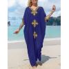 imageBsubseach Gold Embroidery Long Kaftan Dresses V Neck Caftan Dress Beach Cover Ups for Women EmbroideryWnavy Blue