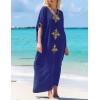 imageBsubseach Gold Embroidery Long Kaftan Dresses V Neck Caftan Dress Beach Cover Ups for Women EmbroideryWnavy Blue