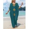 imageBsubseach Gold Embroidery Long Kaftan Dresses V Neck Caftan Dress Beach Cover Ups for Women EmbroideryWpeacock Green