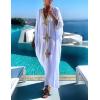 imageBsubseach Gold Embroidery Long Kaftan Dresses V Neck Caftan Dress Beach Cover Ups for Women EmbroideryWwhite