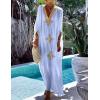 imageBsubseach Gold Embroidery Long Kaftan Dresses V Neck Caftan Dress Beach Cover Ups for Women EmbroideryWwhite