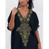 imageBsubseach Gold Embroidery Long Kaftan Dresses V Neck Caftan Dress Beach Cover Ups for Women EmbroideryXblack