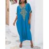 imageBsubseach Gold Embroidery Long Kaftan Dresses V Neck Caftan Dress Beach Cover Ups for Women EmbroideryXcyan