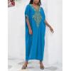 imageBsubseach Gold Embroidery Long Kaftan Dresses V Neck Caftan Dress Beach Cover Ups for Women EmbroideryXcyan