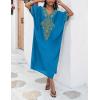 imageBsubseach Gold Embroidery Long Kaftan Dresses V Neck Caftan Dress Beach Cover Ups for Women EmbroideryXcyan
