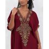 imageBsubseach Gold Embroidery Long Kaftan Dresses V Neck Caftan Dress Beach Cover Ups for Women EmbroideryXmaroon