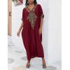 imageBsubseach Gold Embroidery Long Kaftan Dresses V Neck Caftan Dress Beach Cover Ups for Women EmbroideryXmaroon