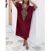 imageBsubseach Gold Embroidery Long Kaftan Dresses V Neck Caftan Dress Beach Cover Ups for Women EmbroideryXmaroon