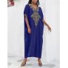 imageBsubseach Gold Embroidery Long Kaftan Dresses V Neck Caftan Dress Beach Cover Ups for Women EmbroideryXnavy Blue
