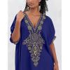 imageBsubseach Gold Embroidery Long Kaftan Dresses V Neck Caftan Dress Beach Cover Ups for Women EmbroideryXnavy Blue