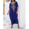 imageBsubseach Gold Embroidery Long Kaftan Dresses V Neck Caftan Dress Beach Cover Ups for Women EmbroideryXnavy Blue