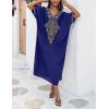 imageBsubseach Gold Embroidery Long Kaftan Dresses V Neck Caftan Dress Beach Cover Ups for Women EmbroideryXnavy Blue