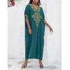 imageBsubseach Gold Embroidery Long Kaftan Dresses V Neck Caftan Dress Beach Cover Ups for Women EmbroideryXpeacock Green