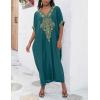imageBsubseach Gold Embroidery Long Kaftan Dresses V Neck Caftan Dress Beach Cover Ups for Women EmbroideryXpeacock Green